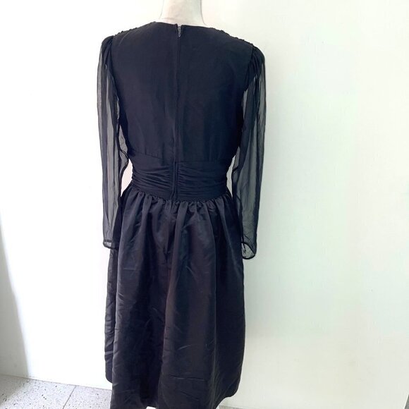 Ann Hobbs For Kastina Dress Womens Size 10 Satin Chiffon Bow Front V Neck Black - Picture 11 of 12